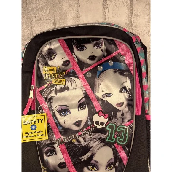 NWT 16 Monster High Cartoon Large Backpack Casual Book Bag RARE 2015 Mattel